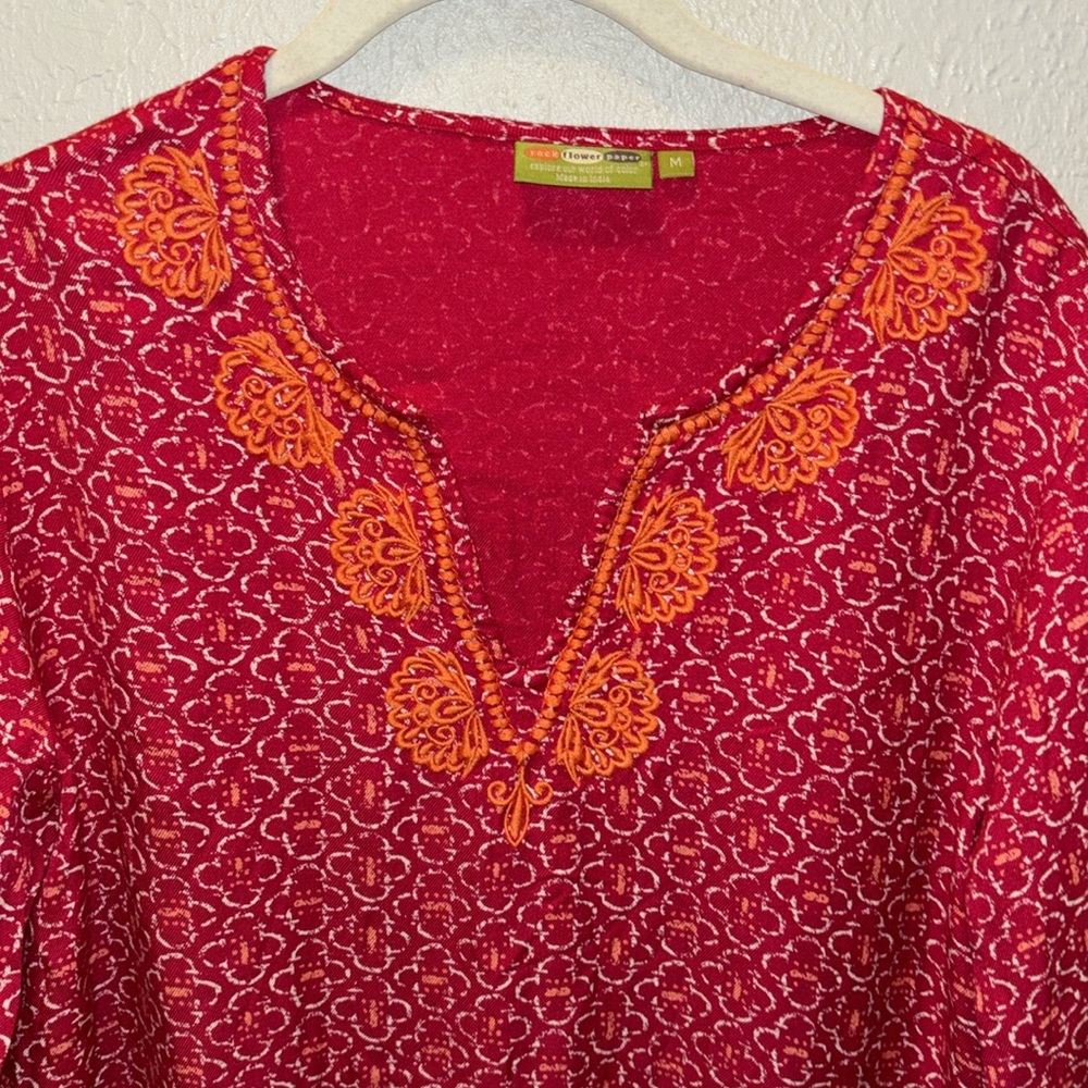 Rock Flower Paper Boho Tunic Top Embroidered Design Women’s Sz Medium